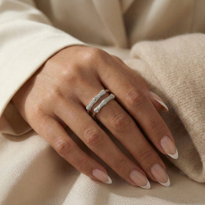 Bamboo Spark Bone Adjustable Diamond-Cut Ring