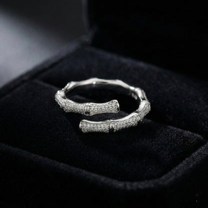 Bamboo Spark Bone Adjustable Diamond-Cut Ring