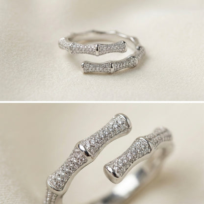 Bamboo Spark Bone Adjustable Diamond-Cut Ring