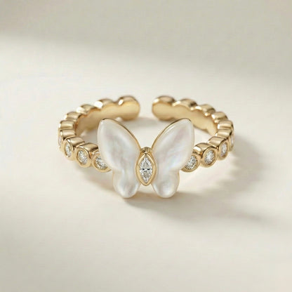 Aurora Butterfly Mother of Pearl Gold Adjustable Ring