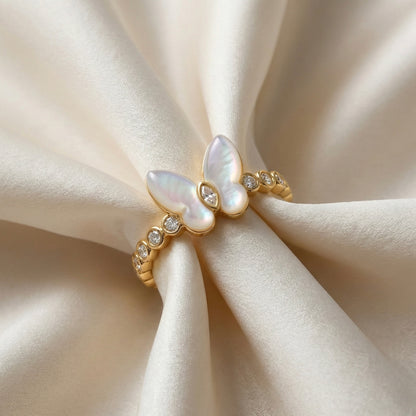 Aurora Butterfly Mother of Pearl Gold Adjustable Ring