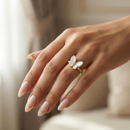 Aurora Butterfly Mother of Pearl Gold Adjustable Ring