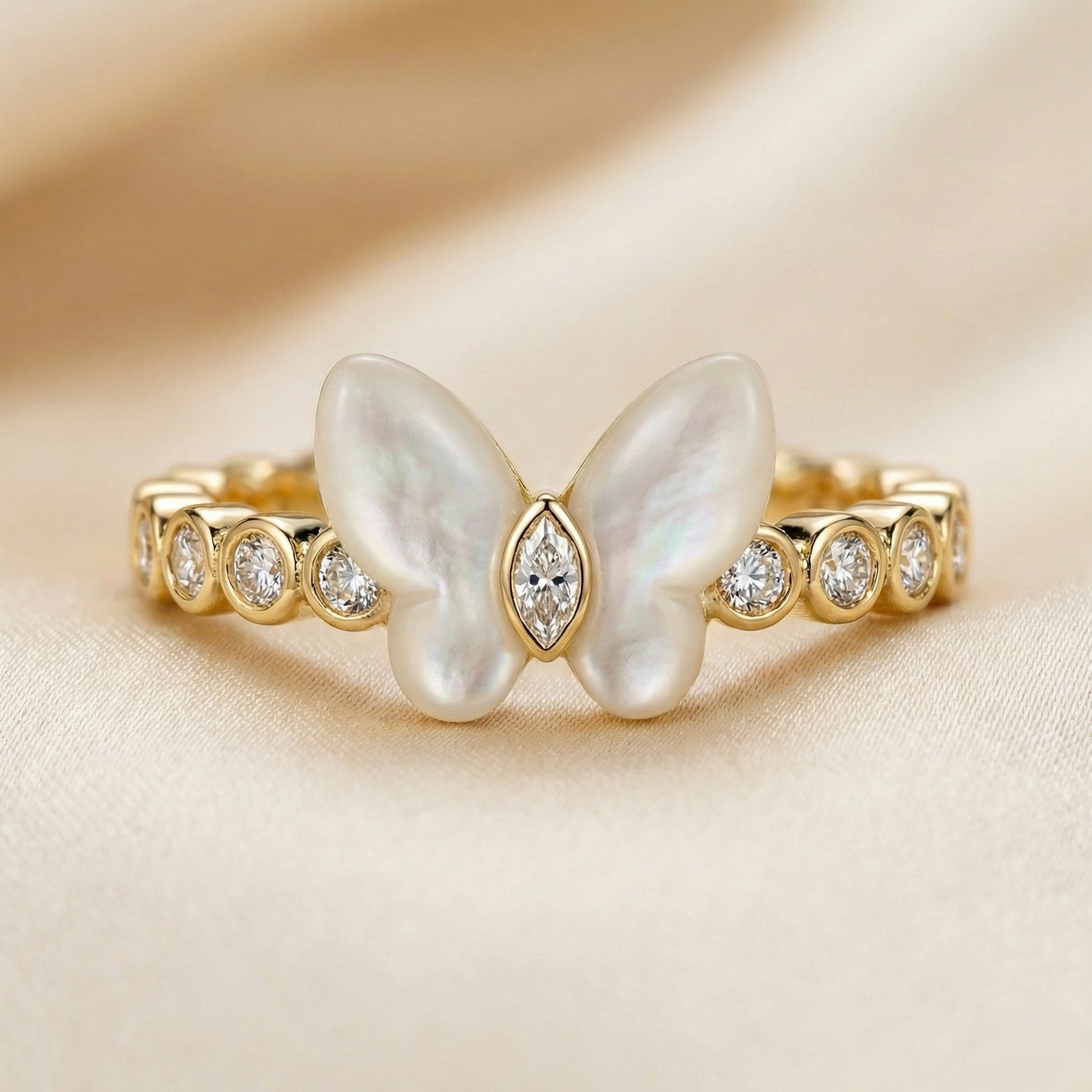 Aurora Butterfly Mother of Pearl Gold Adjustable Ring
