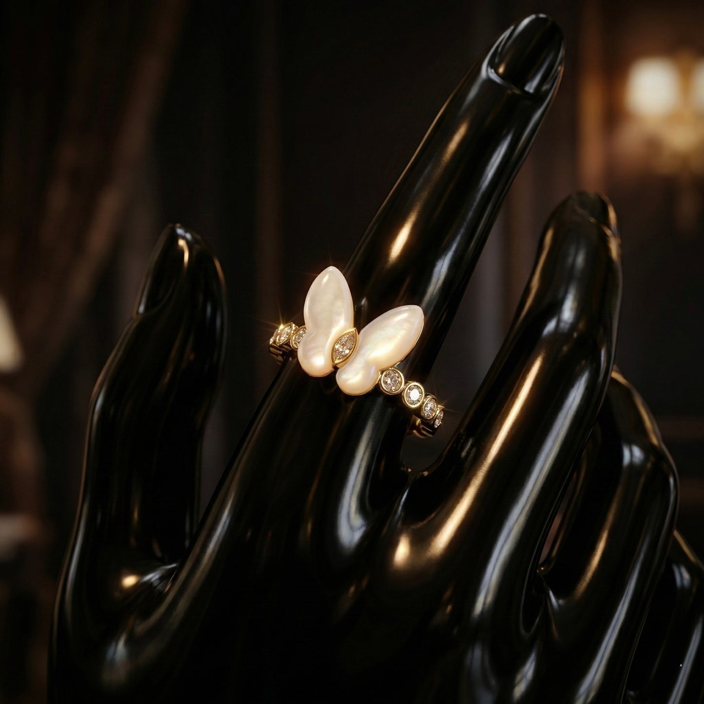 Aurora Butterfly Mother of Pearl Gold Adjustable Ring