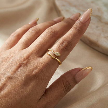 Luna Wave Gold Pavé Adjustable Ring