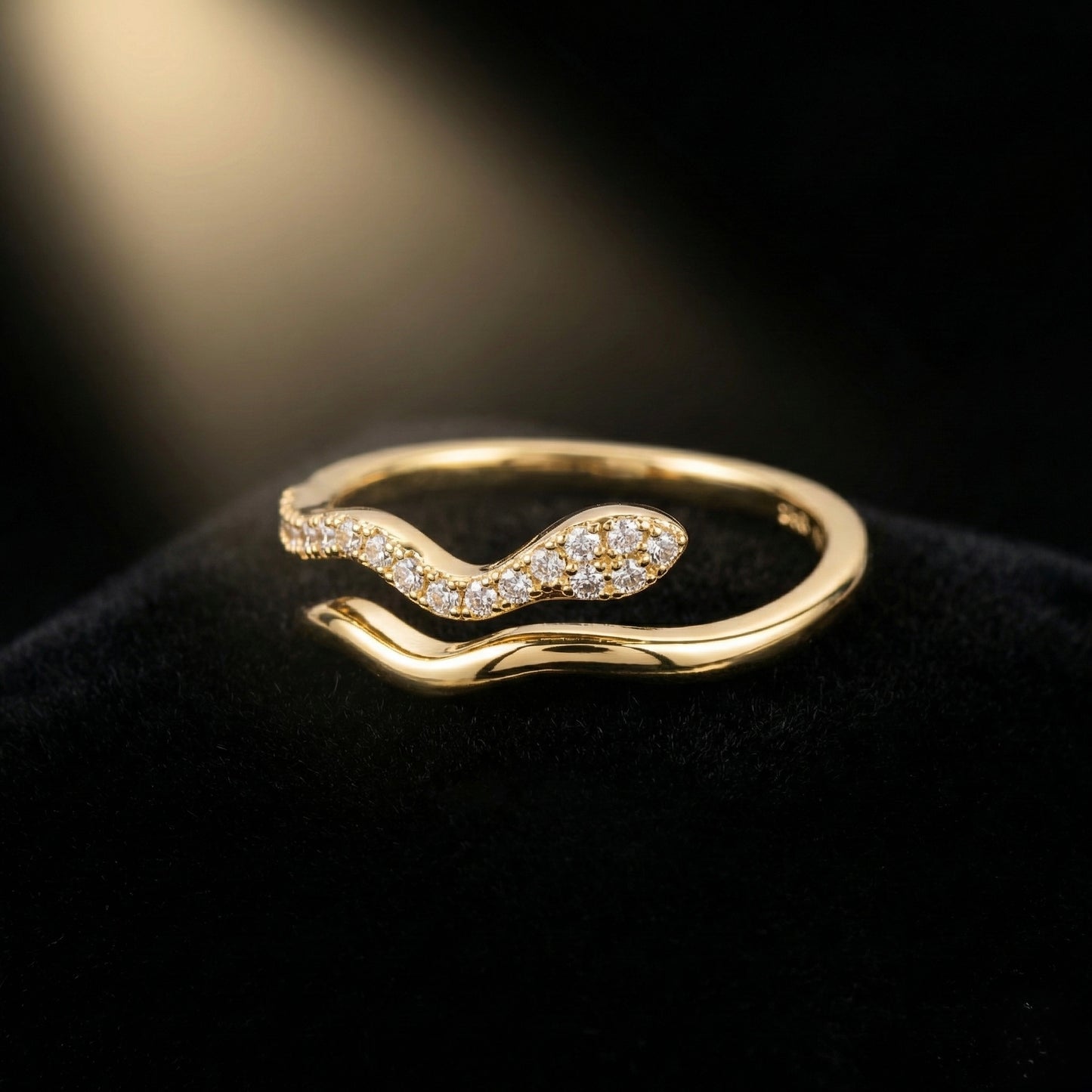 Luna Wave Gold Pavé Adjustable Ring