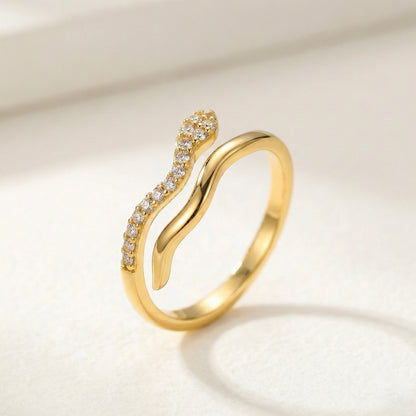 Luna Wave Gold Pavé Adjustable Ring