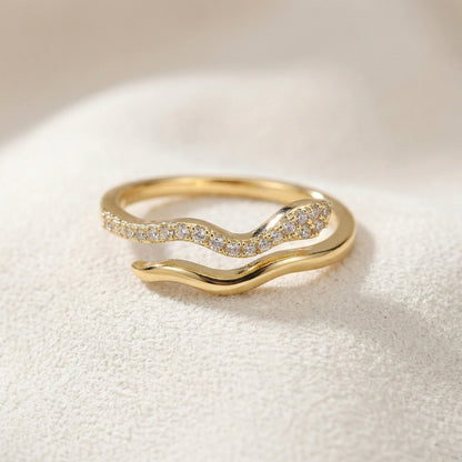 Luna Wave Gold Pavé Adjustable Ring