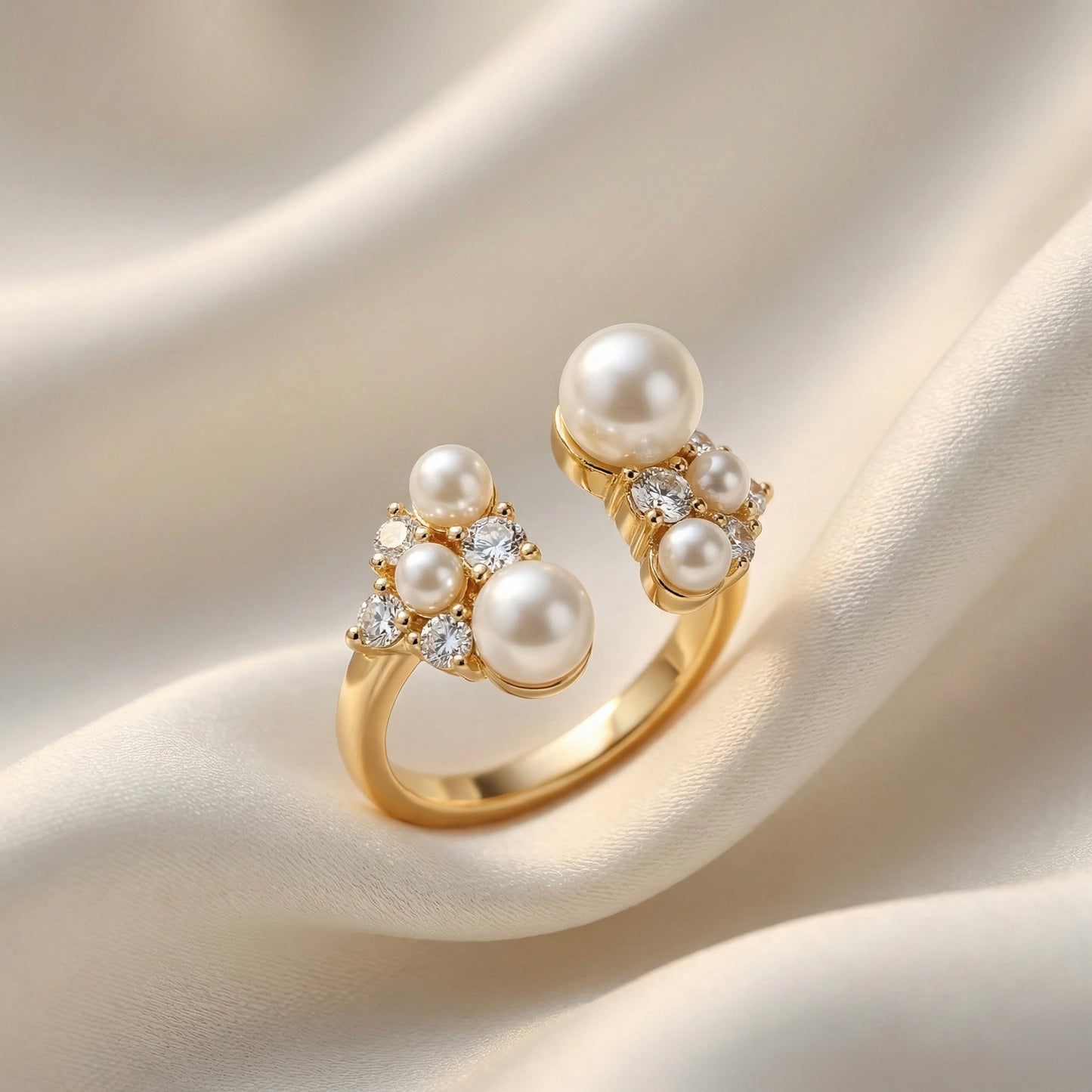 Seraphine Pearl Crown Ring – Gold PVD Pearl Cluster Adjustable Ring for Women