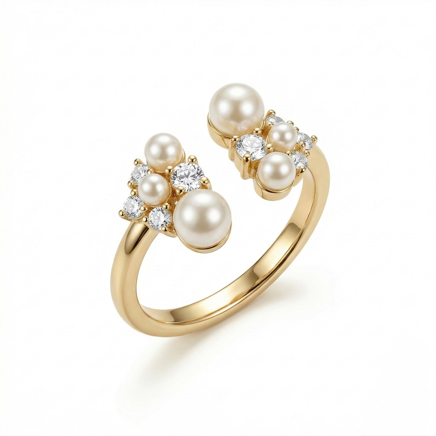 Seraphine Pearl Crown Ring – Gold PVD Pearl Cluster Adjustable Ring for Women