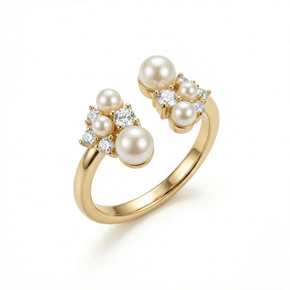 Seraphine Pearl Crown Ring – Gold PVD Pearl Cluster Adjustable Ring for Women