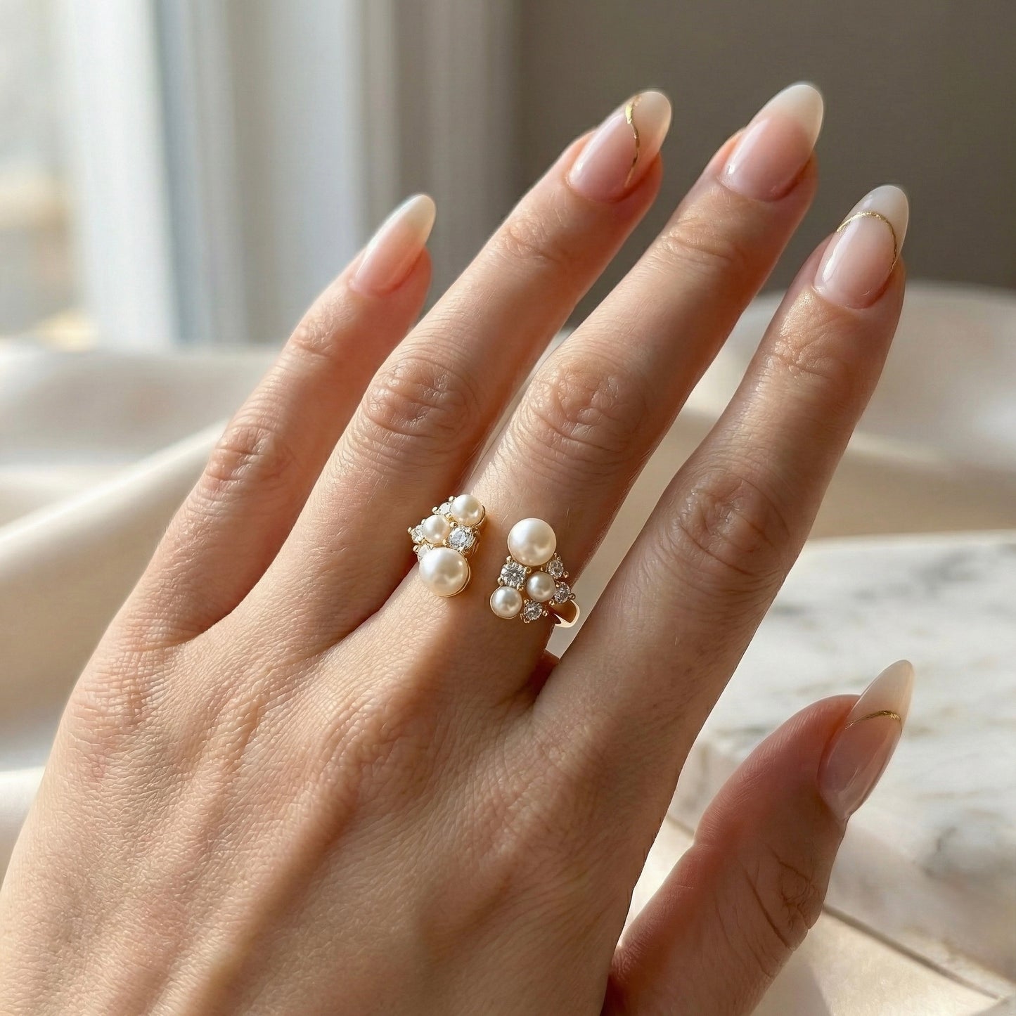 Seraphine Pearl Crown Ring – Gold PVD Pearl Cluster Adjustable Ring for Women