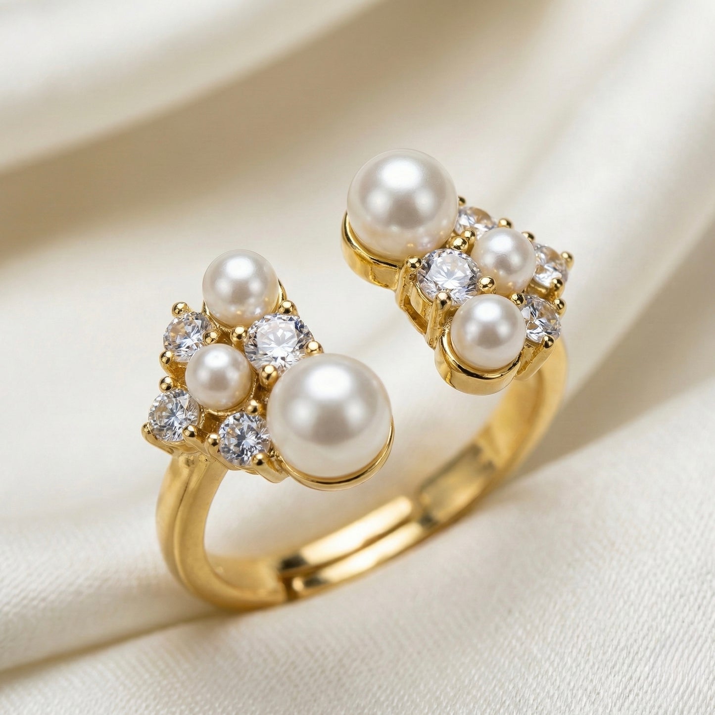 Seraphine Pearl Crown Ring – Gold PVD Pearl Cluster Adjustable Ring for Women