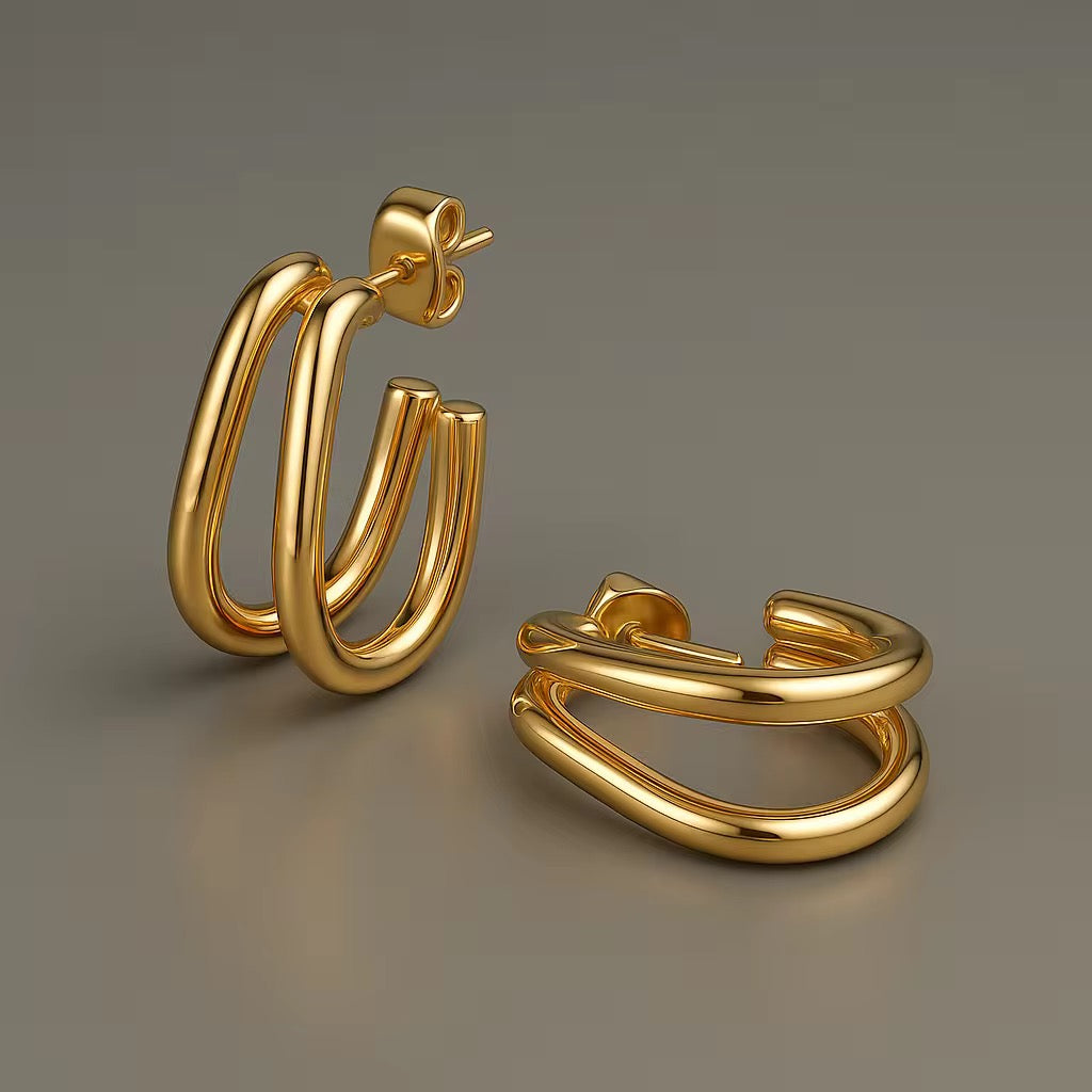 Luna Double Layer Gold Hoop Earrings
