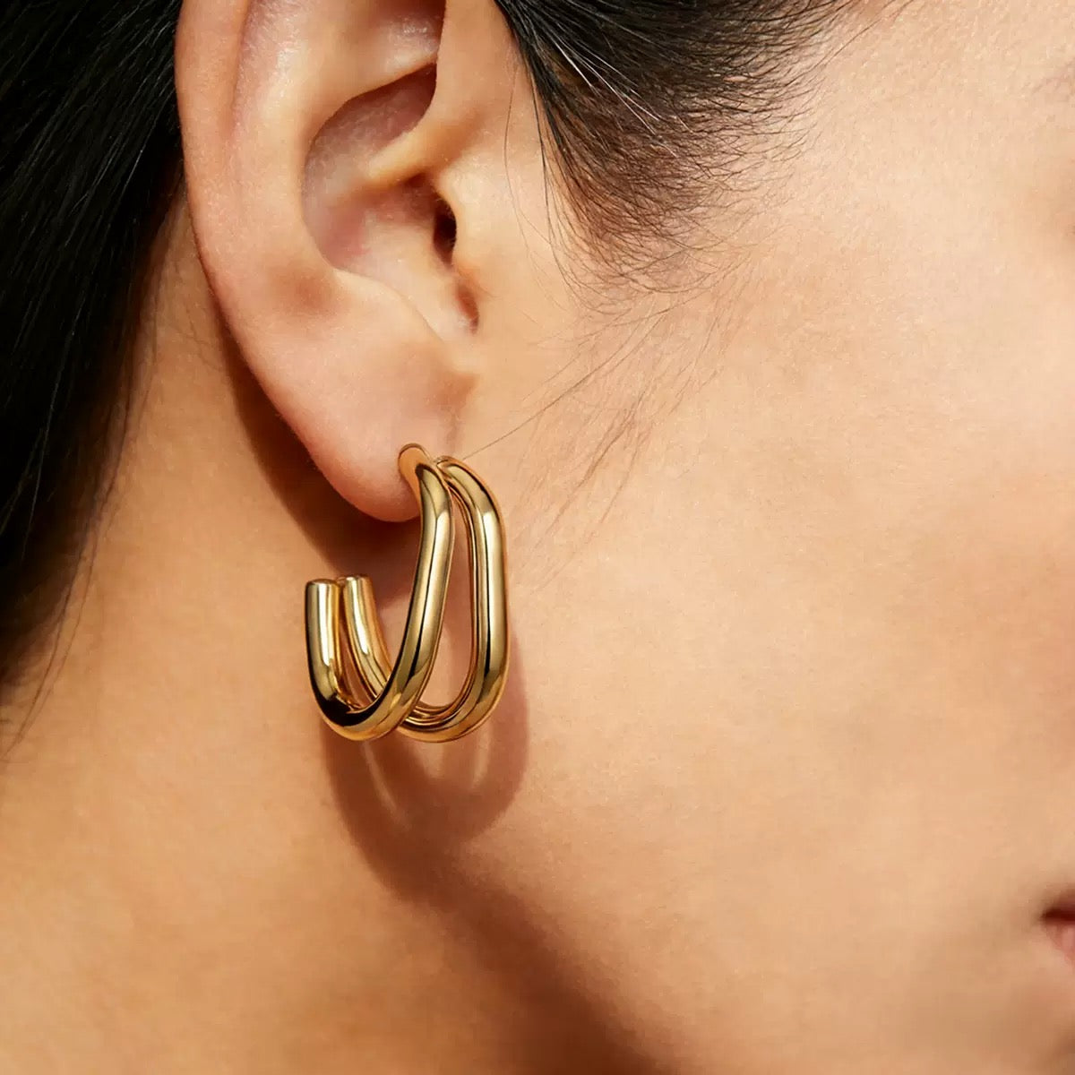 Luna Double Layer Gold Hoop Earrings