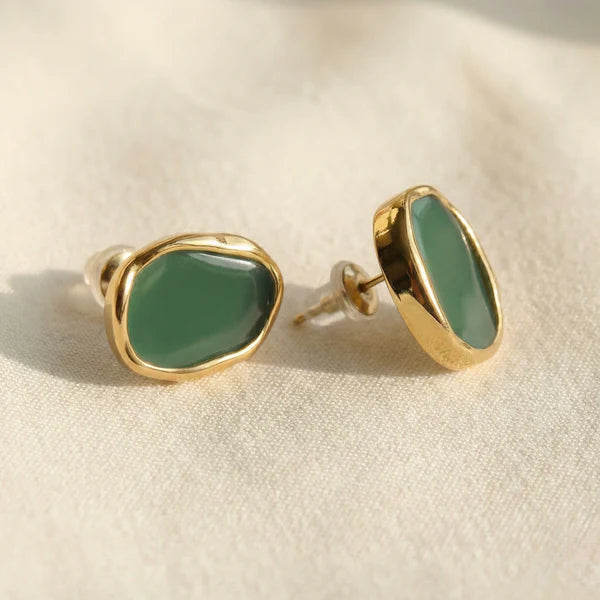 Emerald Whisper Duo | Layered Necklace & Green Enamel Studs