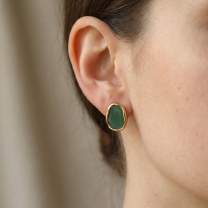 Enamel Green Stud Earrings for Women – Minimal Gold Luxury Earrings | Myst Juels
