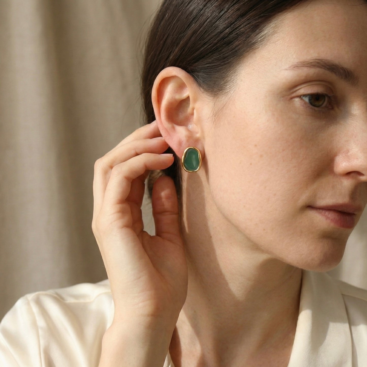 Enamel Green Stud Earrings for Women – Minimal Gold Luxury Earrings | Myst Juels