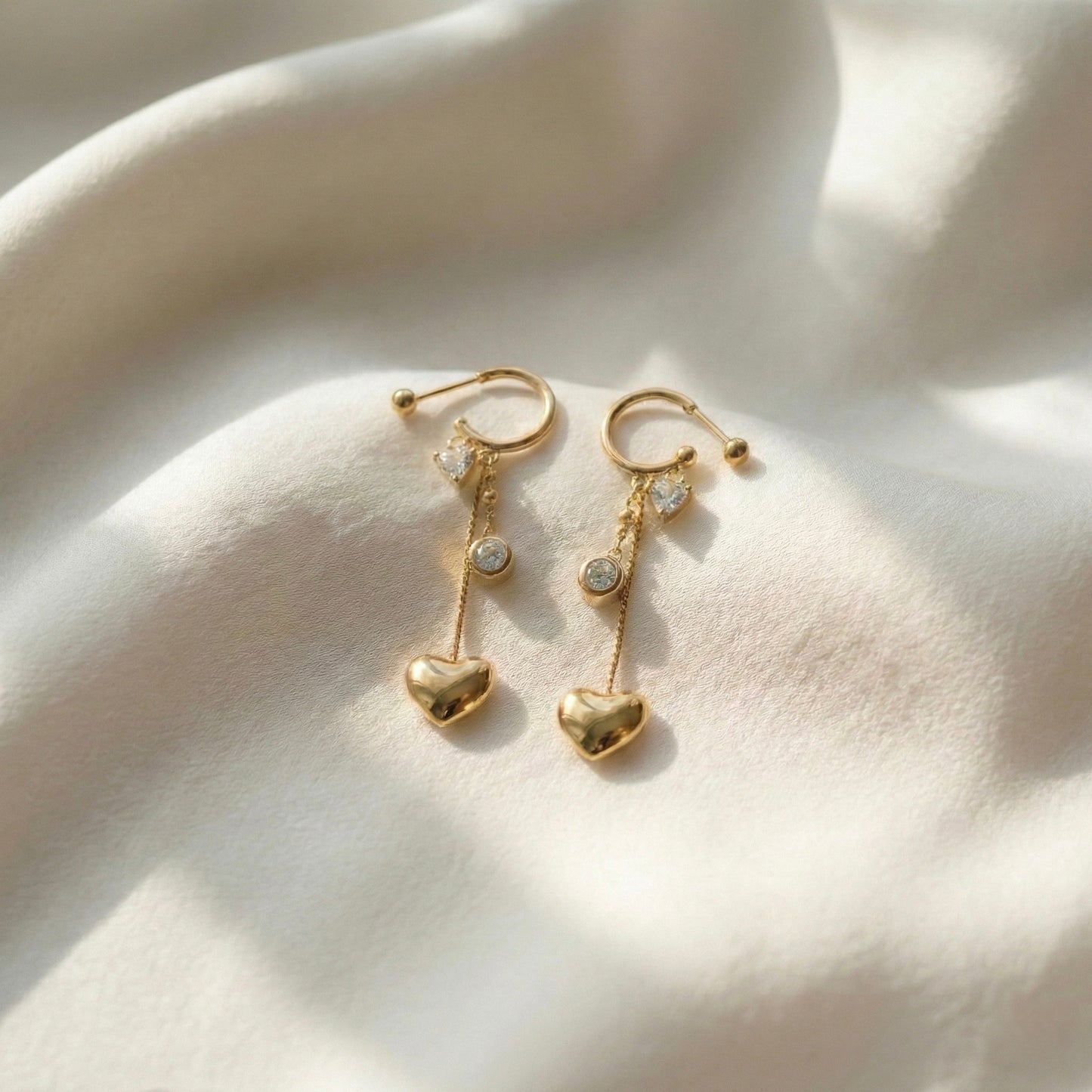 Golden Heart Drop Chain Earrings