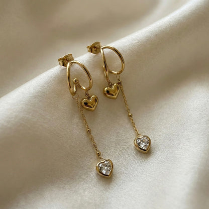 Heart Swirl Elegance | Open Heart Ring & Crystal Chain Earrings Combo