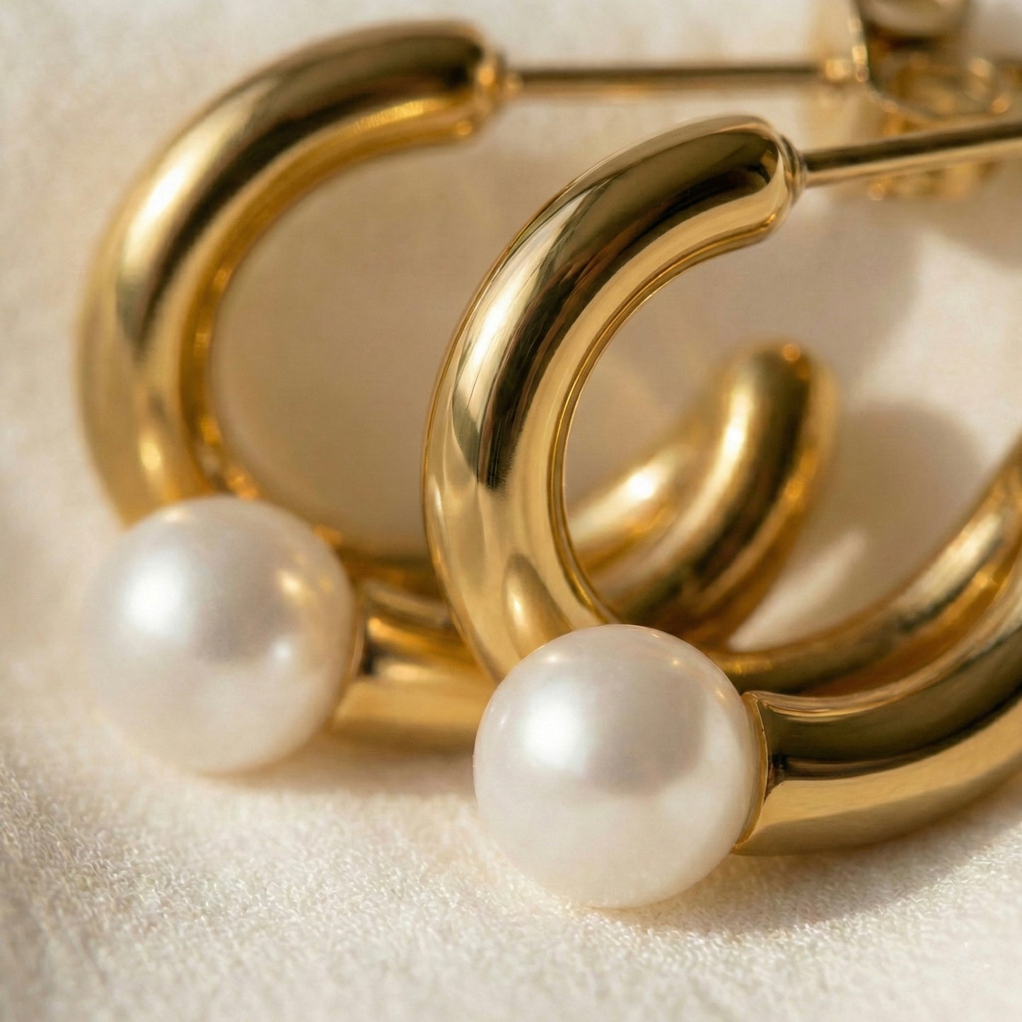 Aurora Pearl Gold Hoop Earrings