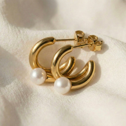 Aurora Pearl Gold Hoop Earrings