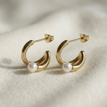 Aurora Pearl Gold Hoop Earrings