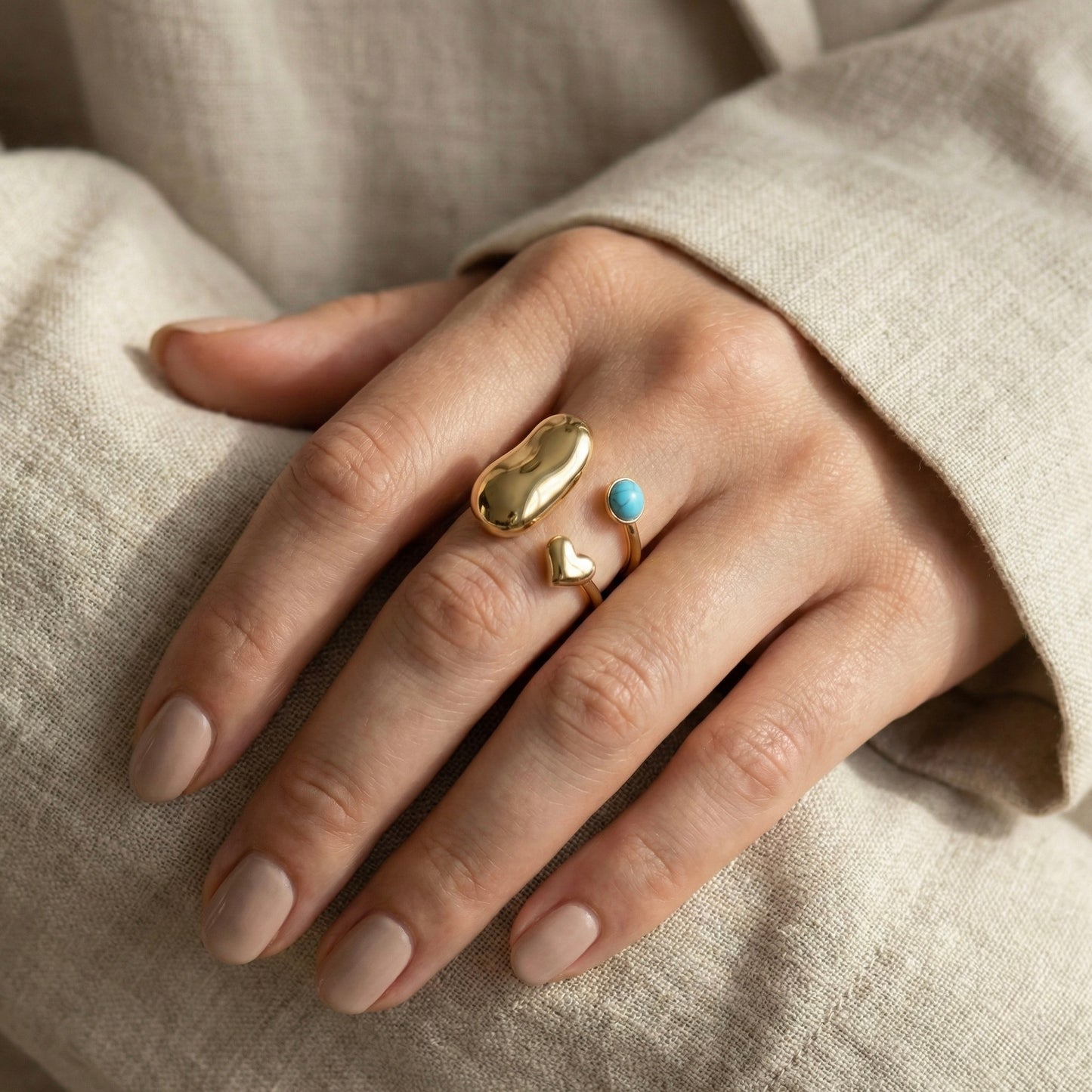 Aurora Heart Turquoise Open Gold Ring