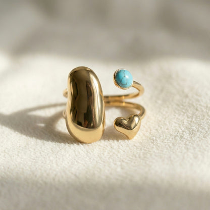 Aurora Heart Turquoise Open Gold Ring