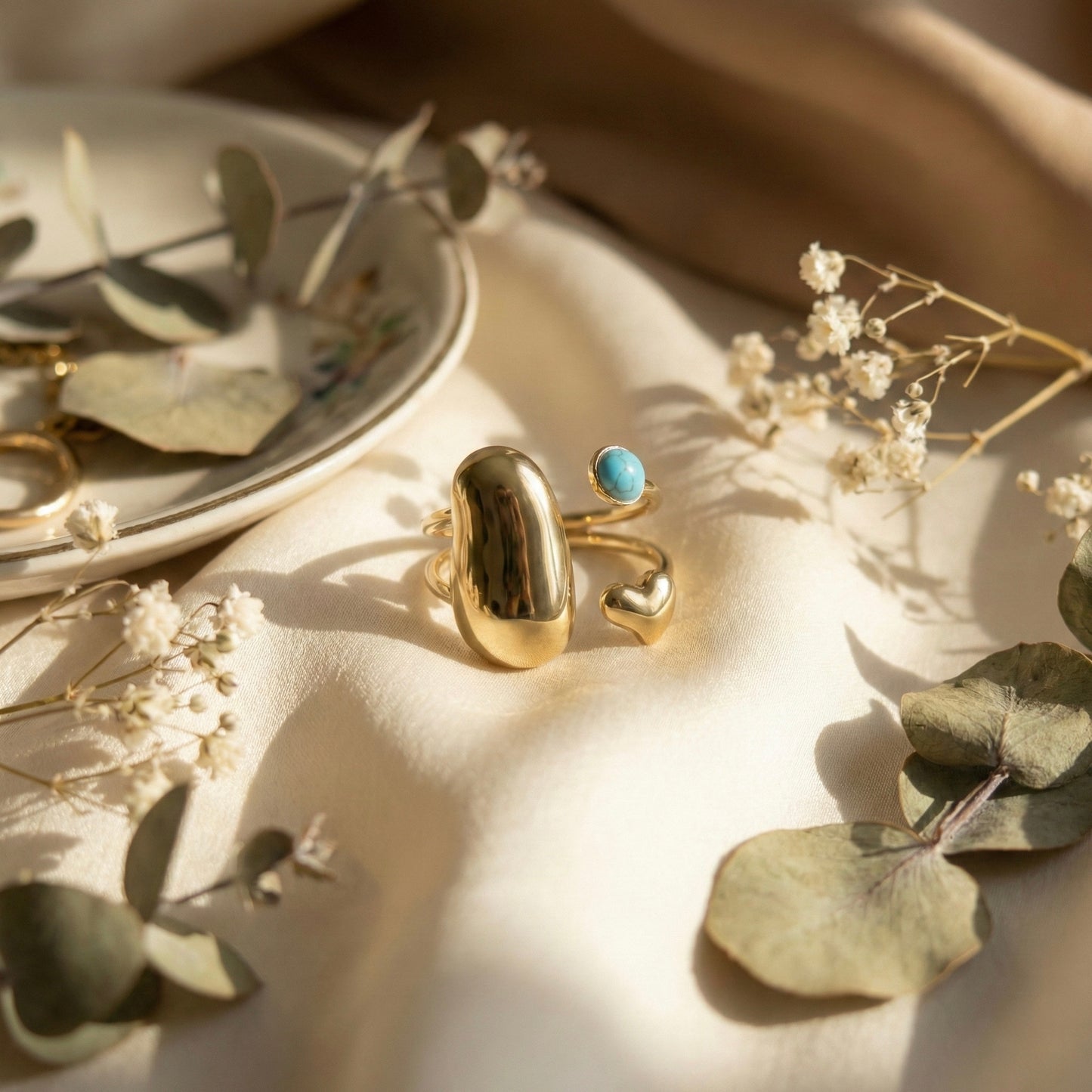 Aurora Heart Turquoise Open Gold Ring