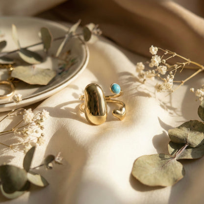 Aurora Heart Turquoise Open Gold Ring