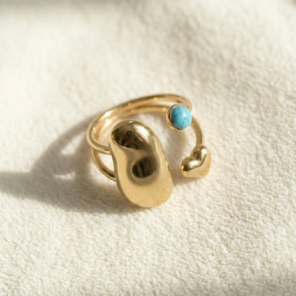Aurora Heart Turquoise Open Gold Ring