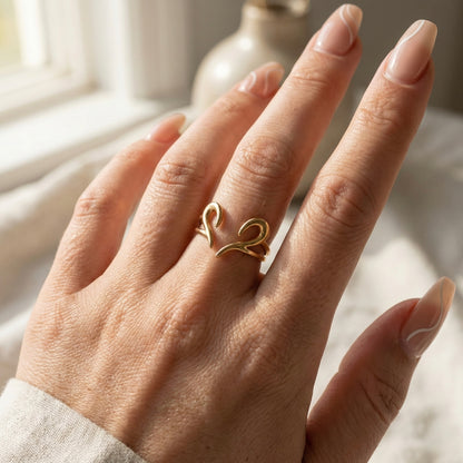 Myst Juels Open Heart Swirl Gold Adjustable Ring