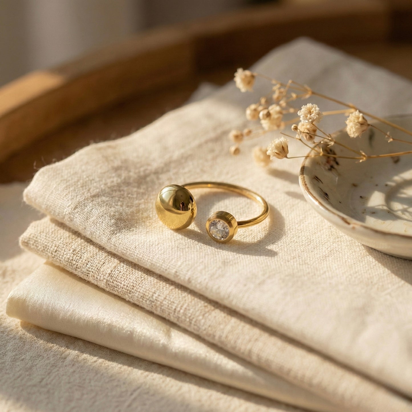 Aura Dual Dot Adjustable Gold Ring