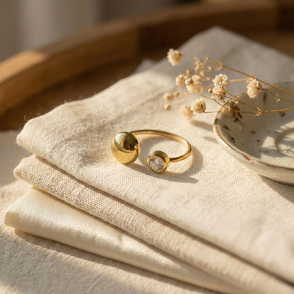 Aura Dual Dot Adjustable Gold Ring