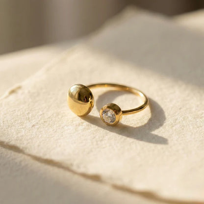 Classic Noir Professional – Black Polka Satin Bow, Single Diamond Necklace & Aura Dual Dot Ring