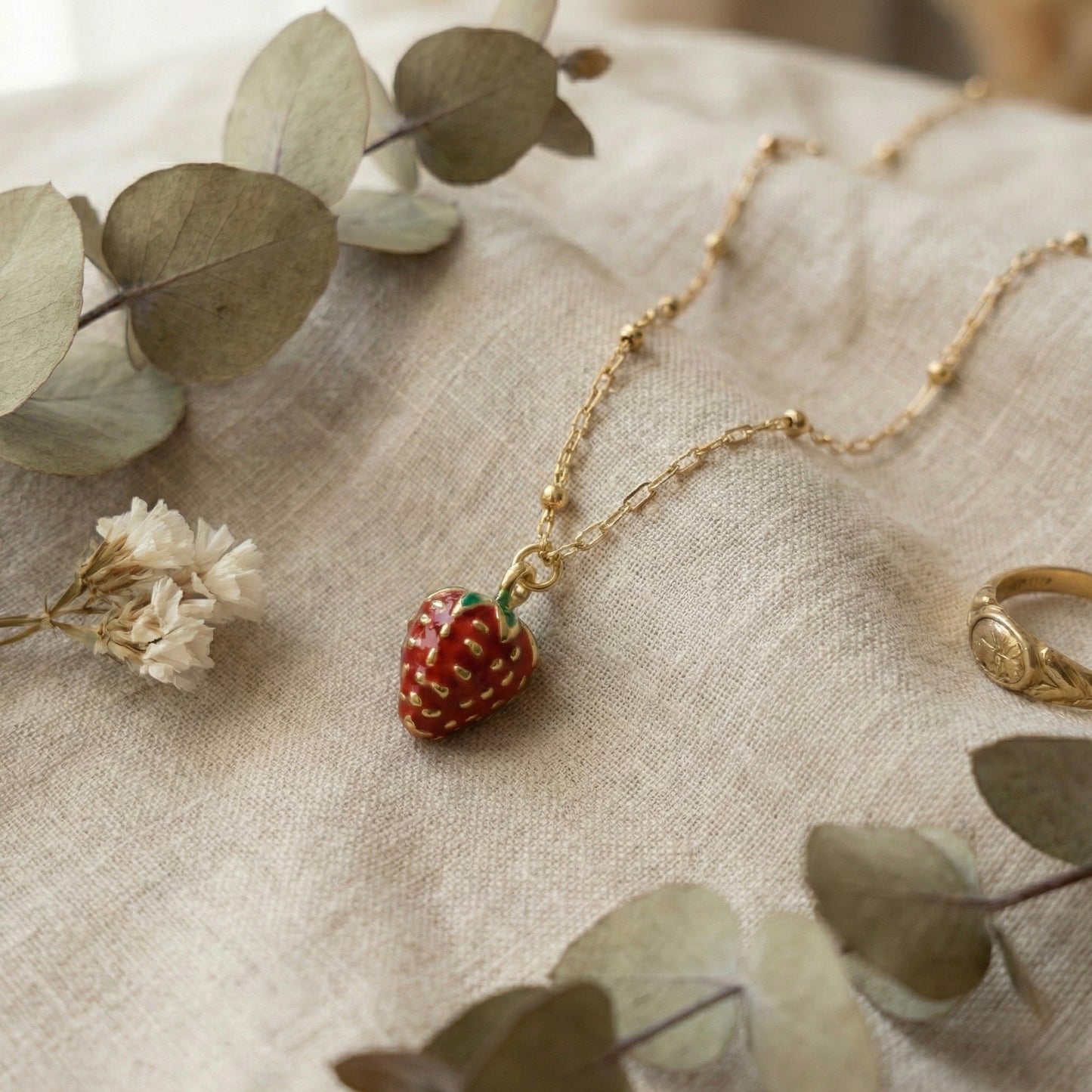 Strawberry Charm Gold Plated Necklace – Cute Luxury Pendant | Myst Juels
