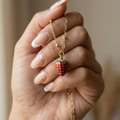 Strawberry Charm Gold Plated Necklace – Cute Luxury Pendant | Myst Juels