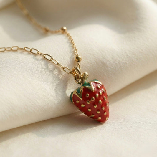 Strawberry Charm Gold Plated Necklace – Cute Luxury Pendant | Myst Juels