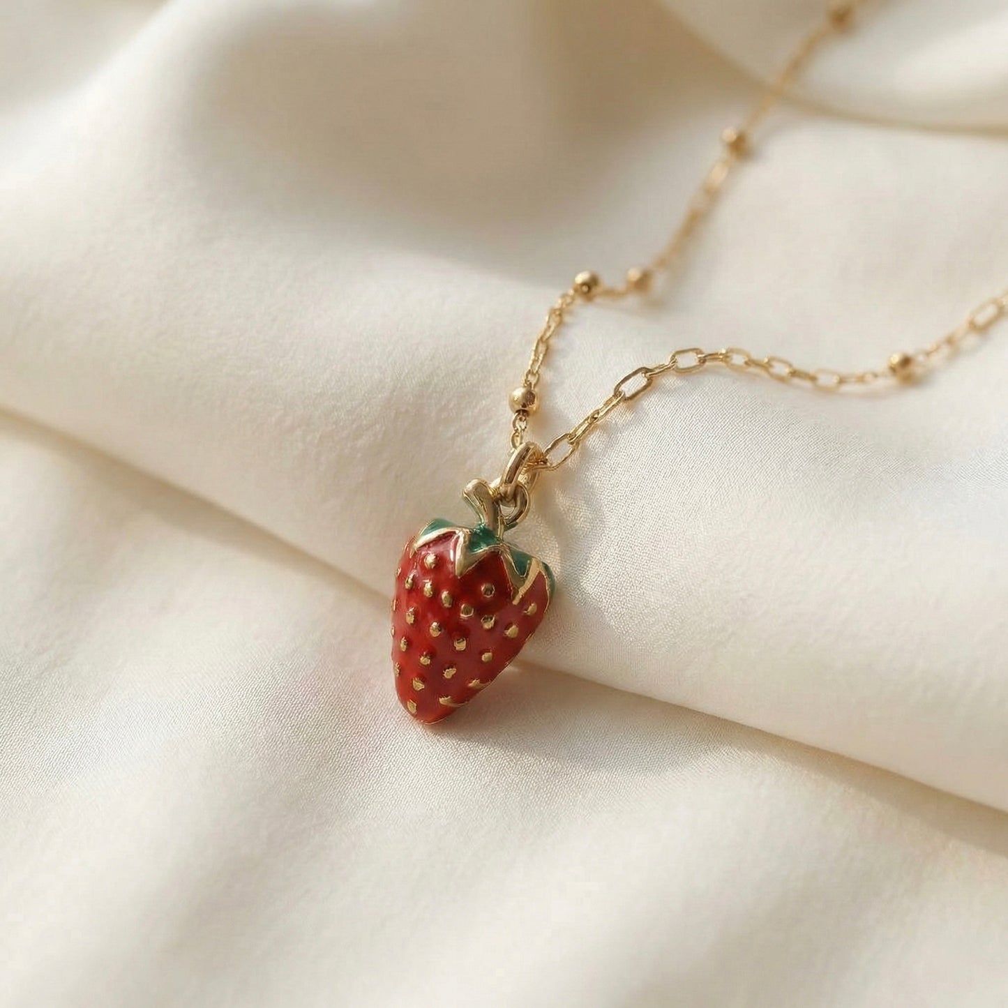 Strawberry Charm Gold Plated Necklace – Cute Luxury Pendant | Myst Juels
