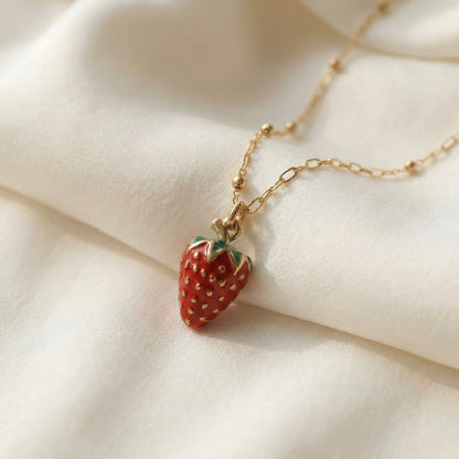 Strawberry Charm Gold Plated Necklace – Cute Luxury Pendant | Myst Juels