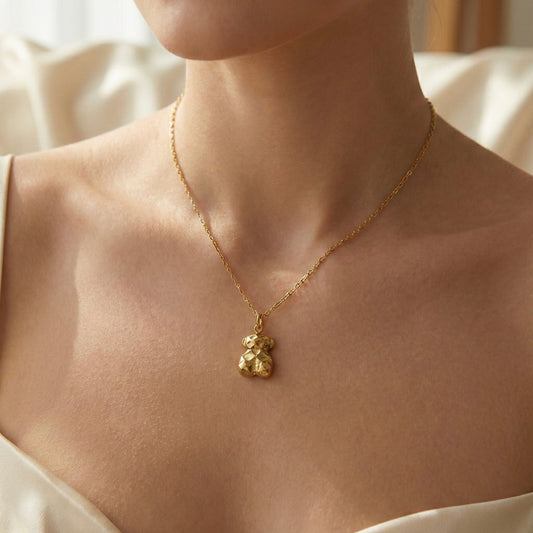 Teddy Bear Gold Plated Necklace – Cute Minimal Pendant | Myst Juels