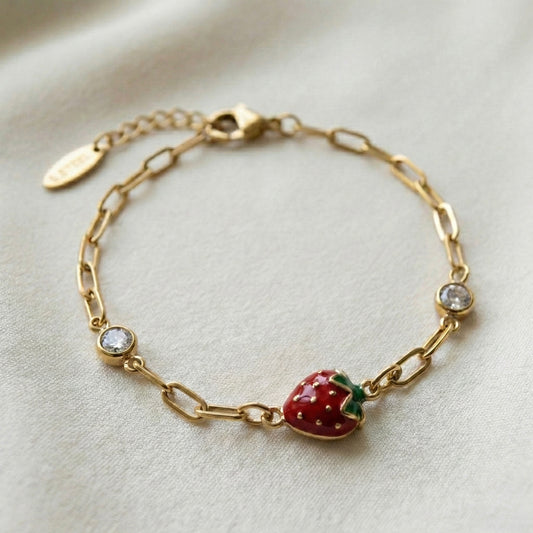 Strawberry Charm Gold Plated Bracelet – Cute Luxury Jewellery | Myst Juels