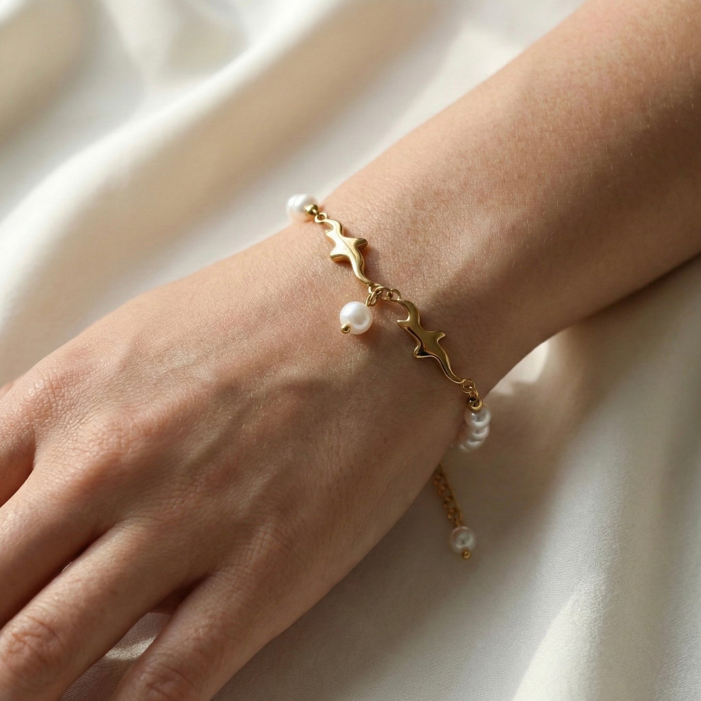 Pearl & Gold Plated Charm Bracelet – Elegant Minimal Jewellery | Myst Juels