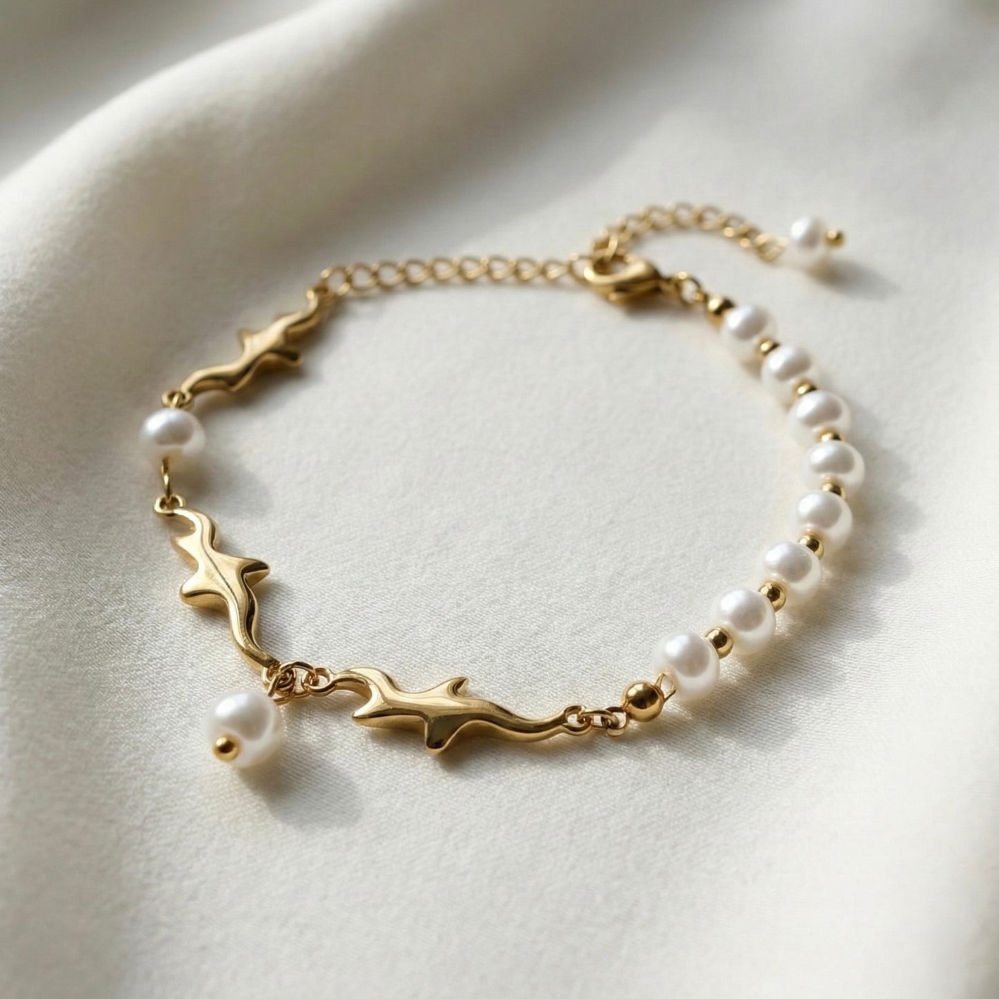 Pearl & Gold Plated Charm Bracelet – Elegant Minimal Jewellery | Myst Juels