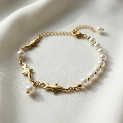 Pearl & Gold Plated Charm Bracelet – Elegant Minimal Jewellery | Myst Juels