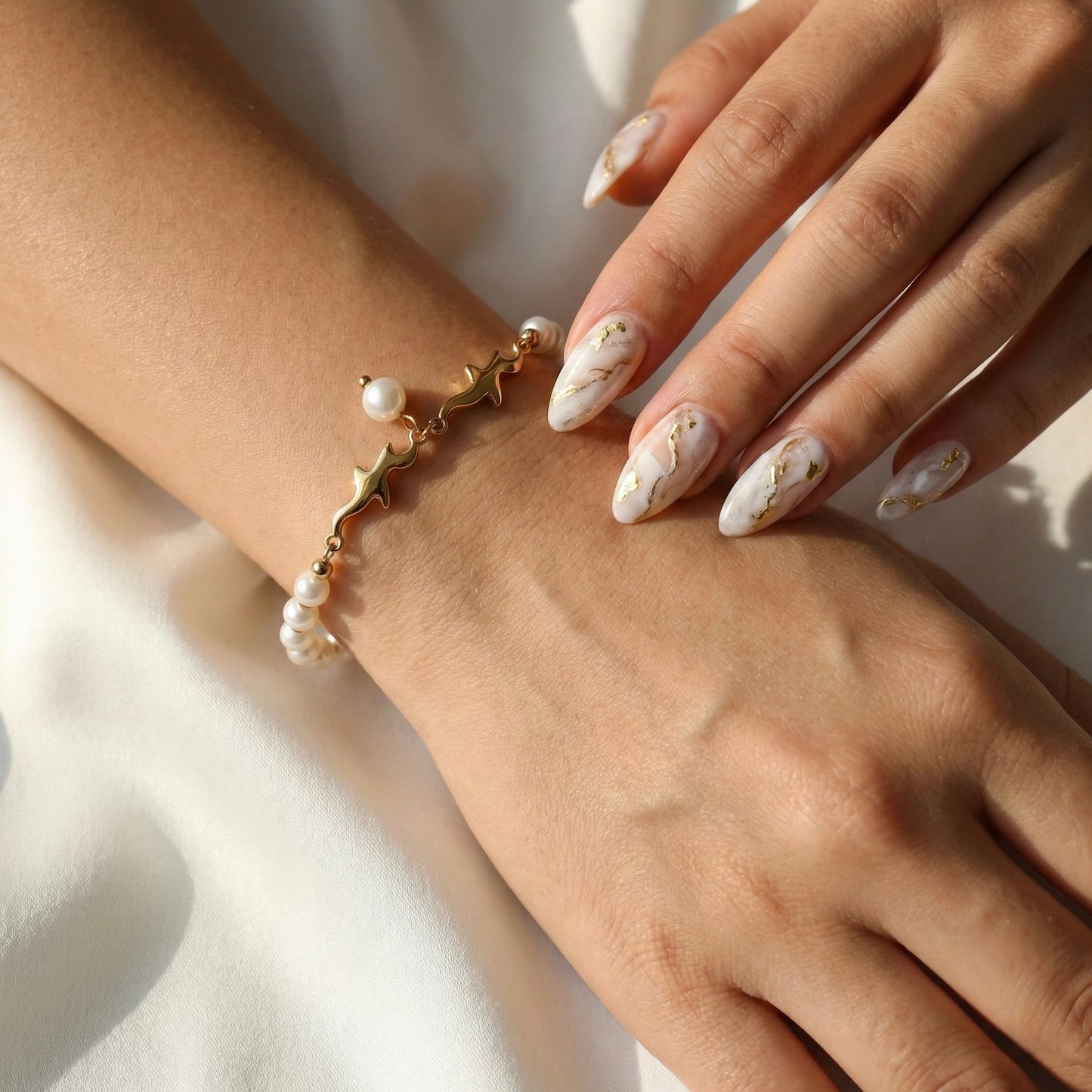 Pearl & Gold Plated Charm Bracelet – Elegant Minimal Jewellery | Myst Juels