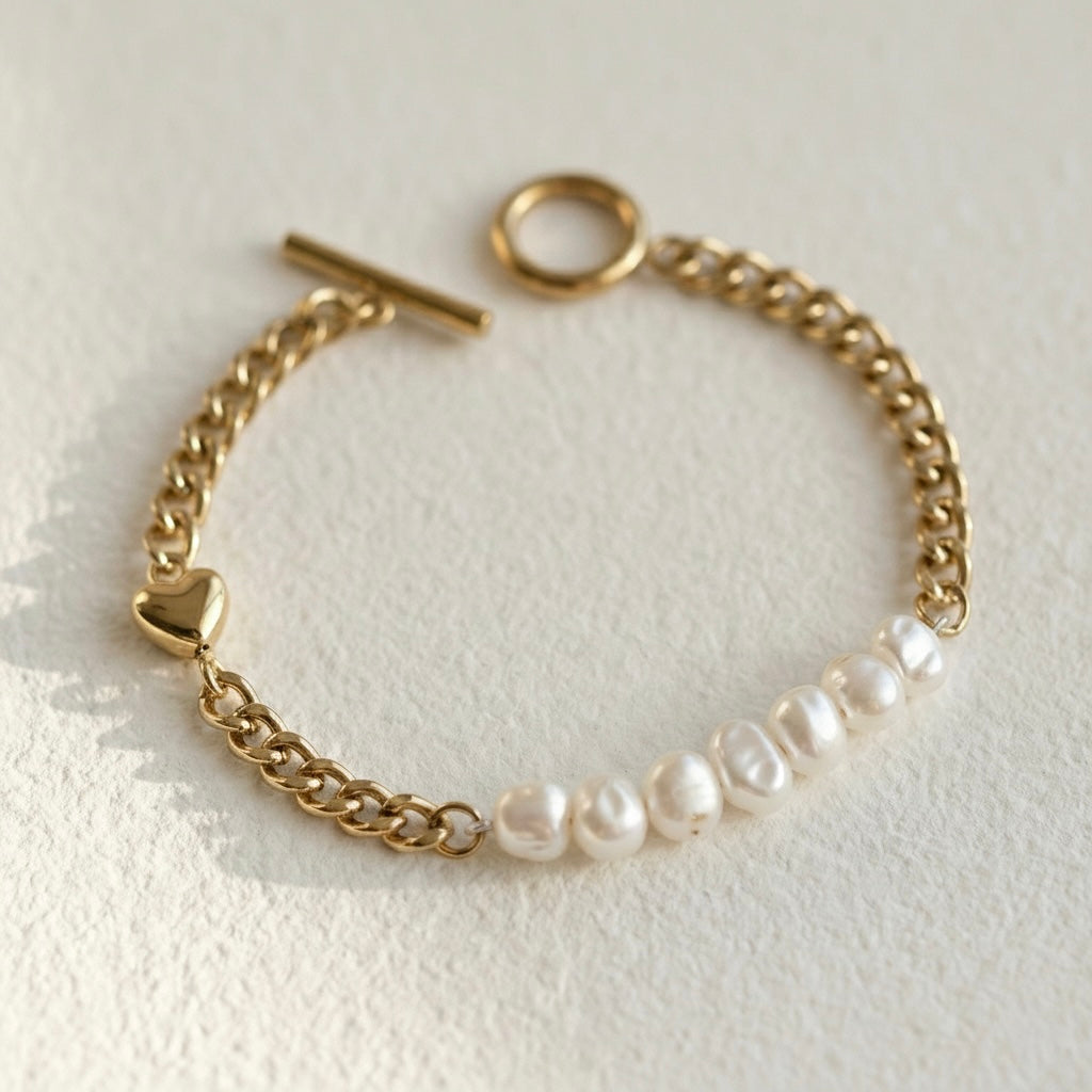 Pearl Heart Gold Plated Bracelet for Women – Minimal Elegant Jewellery | Myst Juels