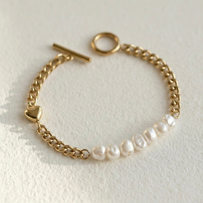 Pearl Heart Gold Plated Bracelet for Women – Minimal Elegant Jewellery | Myst Juels