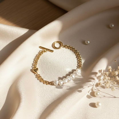 Pearl Heart Gold Plated Bracelet for Women – Minimal Elegant Jewellery | Myst Juels